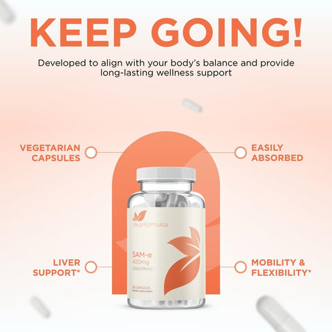 Bioactive SAM-e 400mg - High Strength SAM-e Supplement with Biologically Active S,S Form for Joint Liver and Mood Support - Vegan Non-GMO Preservative Free - Made in the US