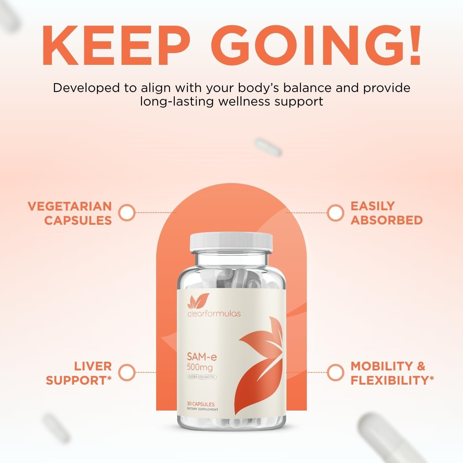 Bioactive SAM-e 500mg - High Strength SAM-e Supplement with Biologically Active S,S Form for Joint Liver and Mood Support - Vegan Non-GMO Preservative Free - Made in the US