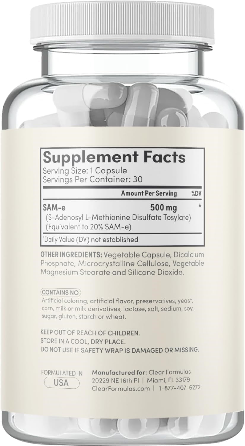 Bioactive SAM-e 500mg - High Strength SAM-e Supplement with Biologically Active S,S Form for Joint Liver and Mood Support - Vegan Non-GMO Preservative Free - Made in the US