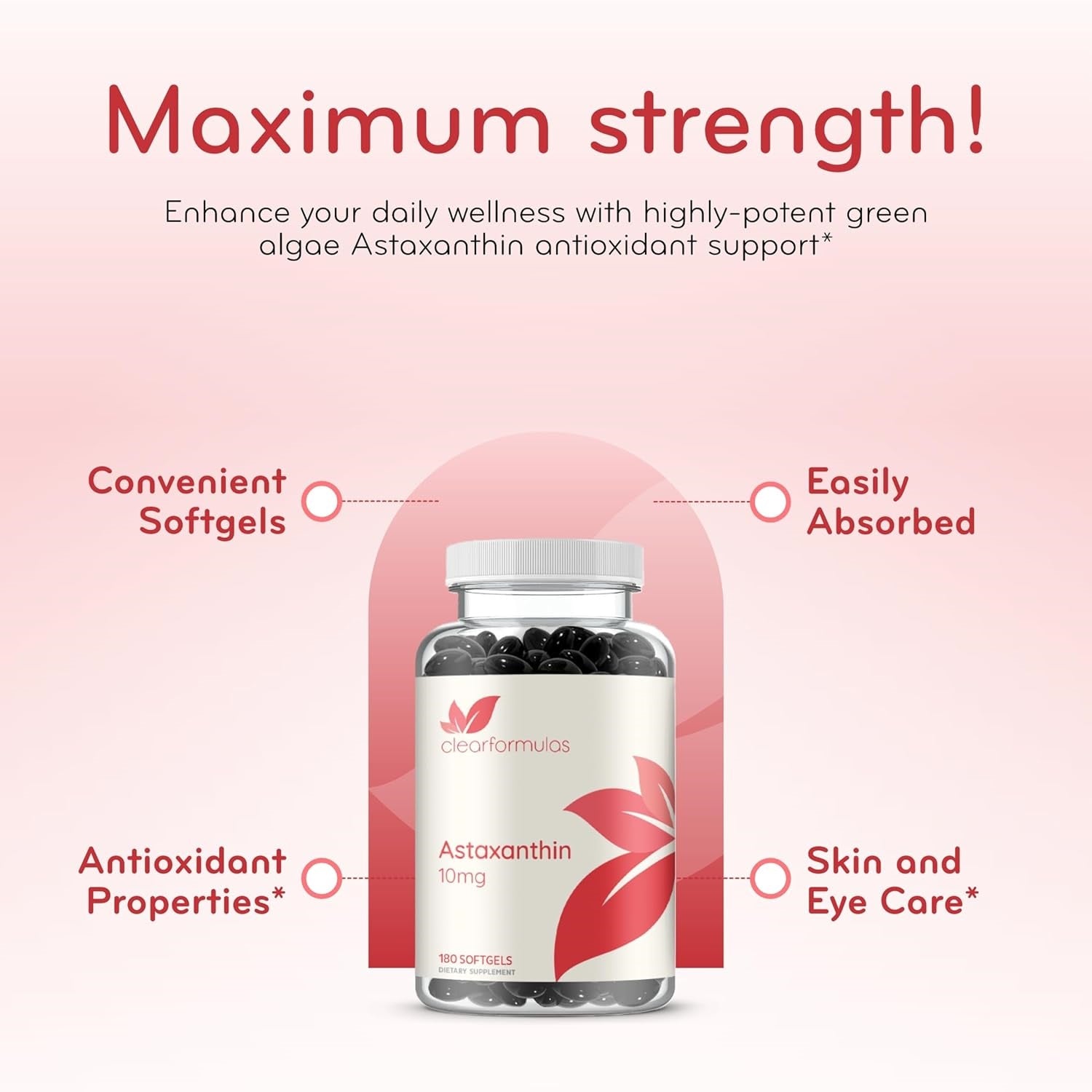 Algae Based Astaxanthin Supplement - Rapid Release Astaxanthin 10mg Non-GMO Super Potent Antioxidant and Carotenoid for Skin Immunity and Eye Health Support - Made in a cGMP US Lab (6 Month Supply)