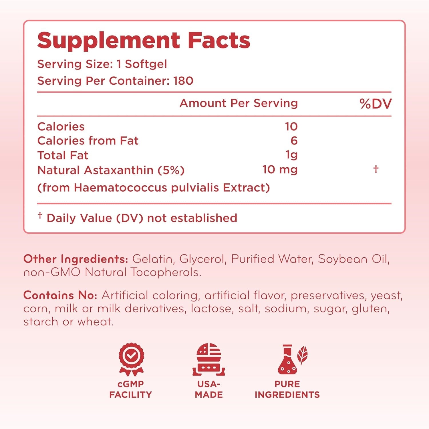Algae Based Astaxanthin Supplement - Rapid Release Astaxanthin 10mg Non-GMO Super Potent Antioxidant and Carotenoid for Skin Immunity and Eye Health Support - Made in a cGMP US Lab (6 Month Supply)