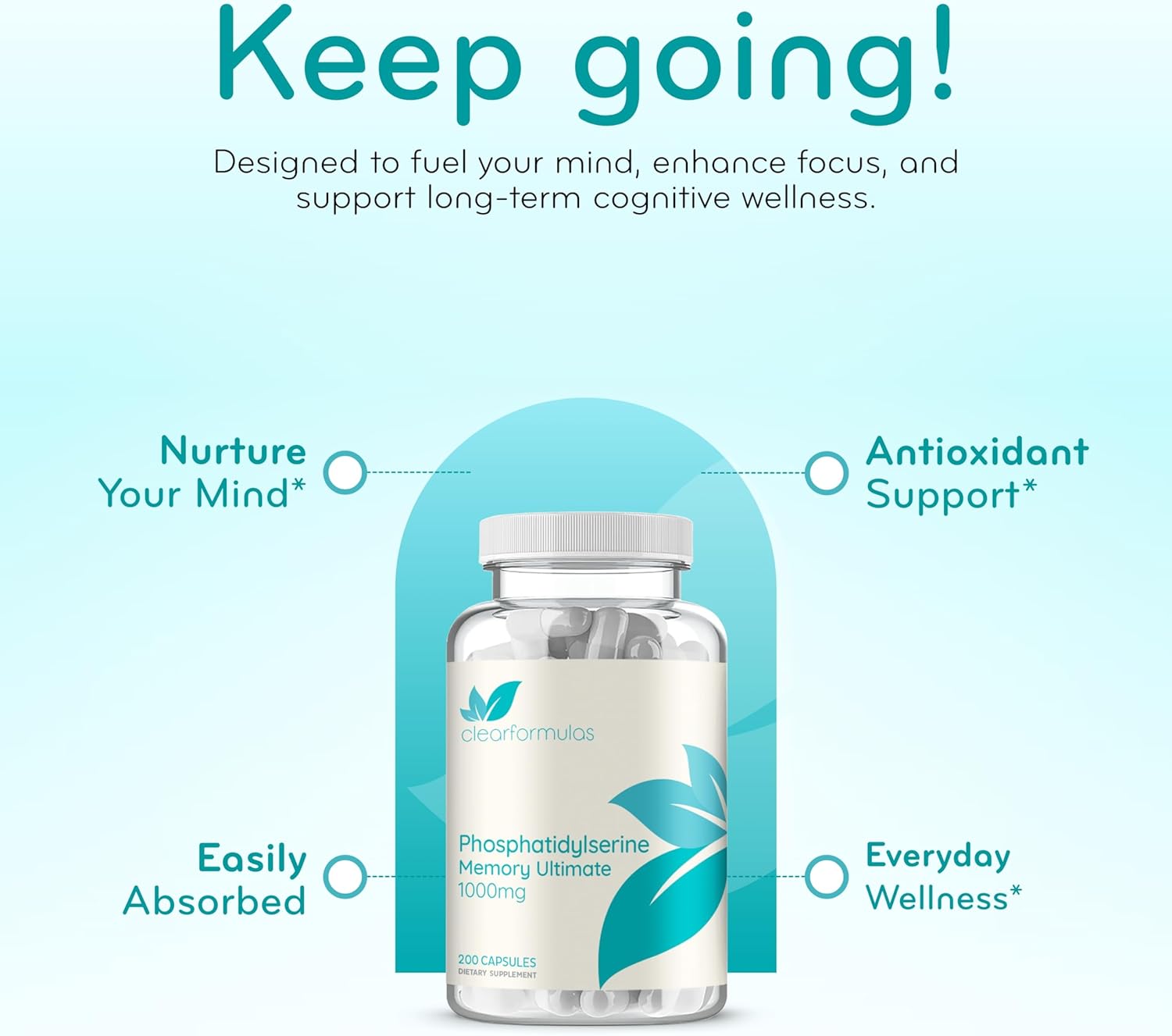 Phosphatidylserine Nootropics Brain Support Supplement - Advanced Memory Supplement for Brain Function Support with DMAE Gotu Kola and Ginkgo Biloba - Non-GMO Vegan & Made in The US (60+ Servings)