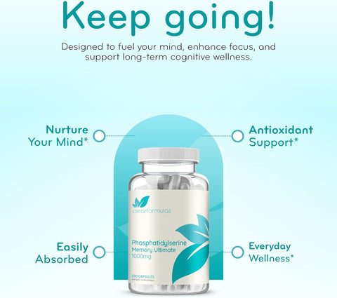 Phosphatidylserine Nootropics Brain Support Supplement - Advanced Memory Supplement for Brain Function Support with DMAE Gotu Kola and Ginkgo Biloba - Non-GMO Vegan & Made in The US (60+ Servings)