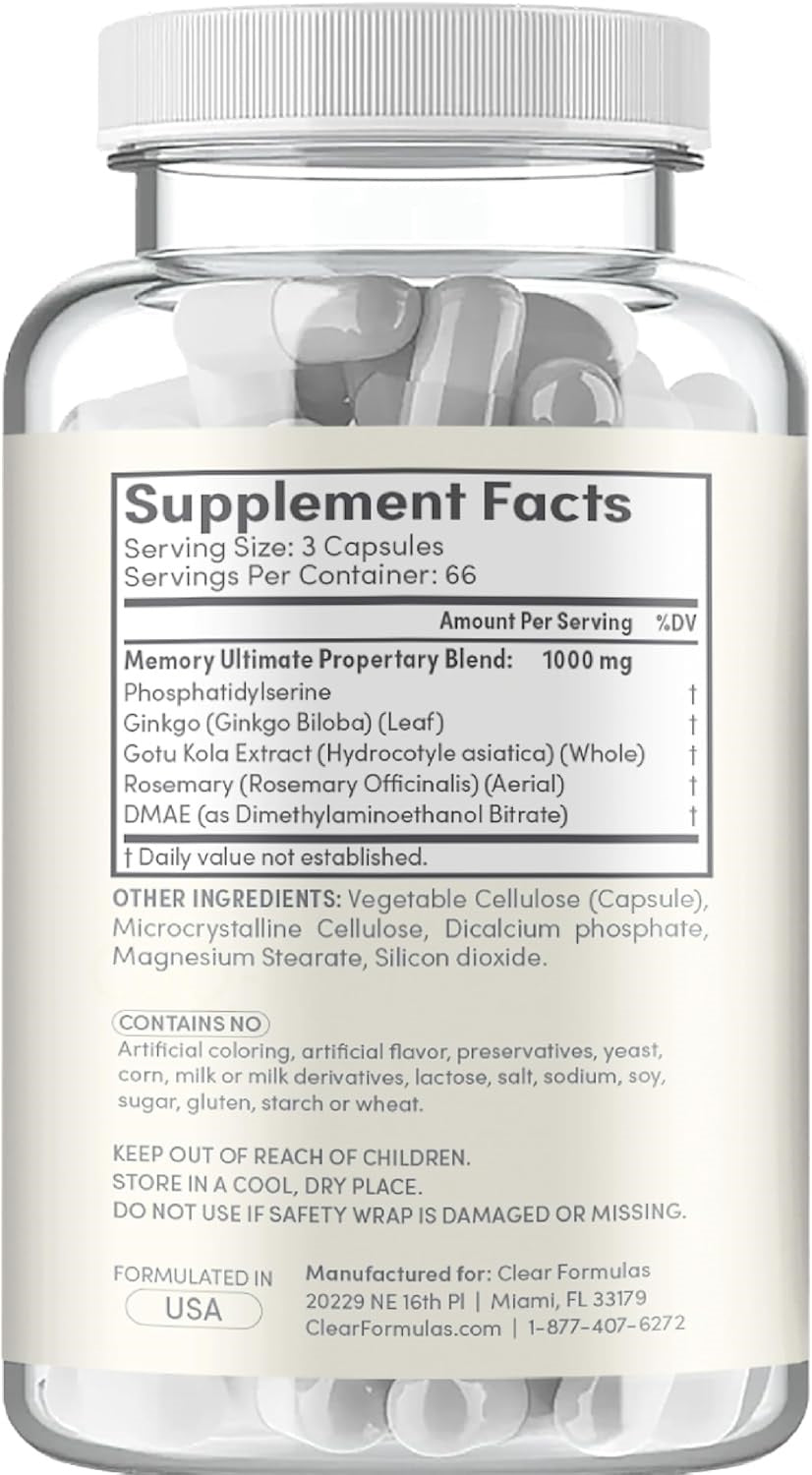 Phosphatidylserine Nootropics Brain Support Supplement - Advanced Memory Supplement for Brain Function Support with DMAE Gotu Kola and Ginkgo Biloba - Non-GMO Vegan & Made in The US (60+ Servings)