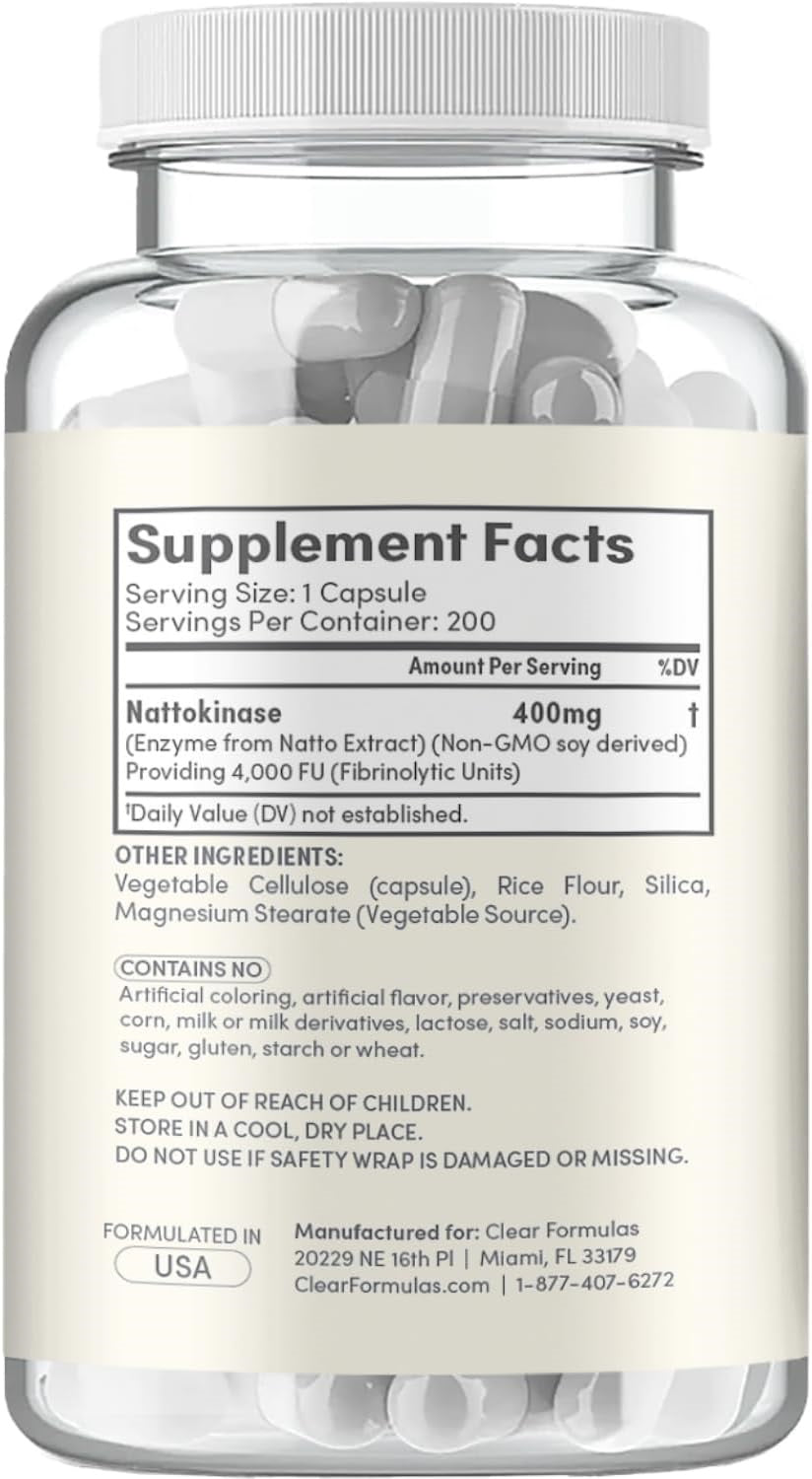 Nattokinase 4000 FU Enzyme Supplement - Double Strength Nattokinase Supplement from High Potency Non-GMO Gluten Free Natto Extract - 1 Capsule Serving - (200 Servings)