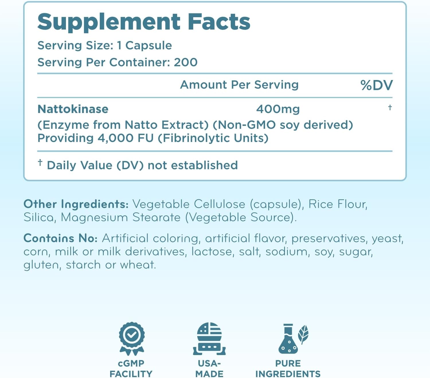 Nattokinase 4000 FU Enzyme Supplement - Double Strength Nattokinase Supplement from High Potency Non-GMO Gluten Free Natto Extract - 1 Capsule Serving - (200 Servings)