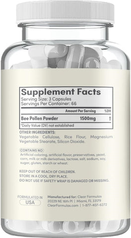 High Strength Bee Pollen Supplement - Natural Superfood Bee Pollen Capsules with Rich Nutrient Profile with Vitamins Minerals and Antioxidants - 1500mg Serving - Made in The US (200 Capsules)