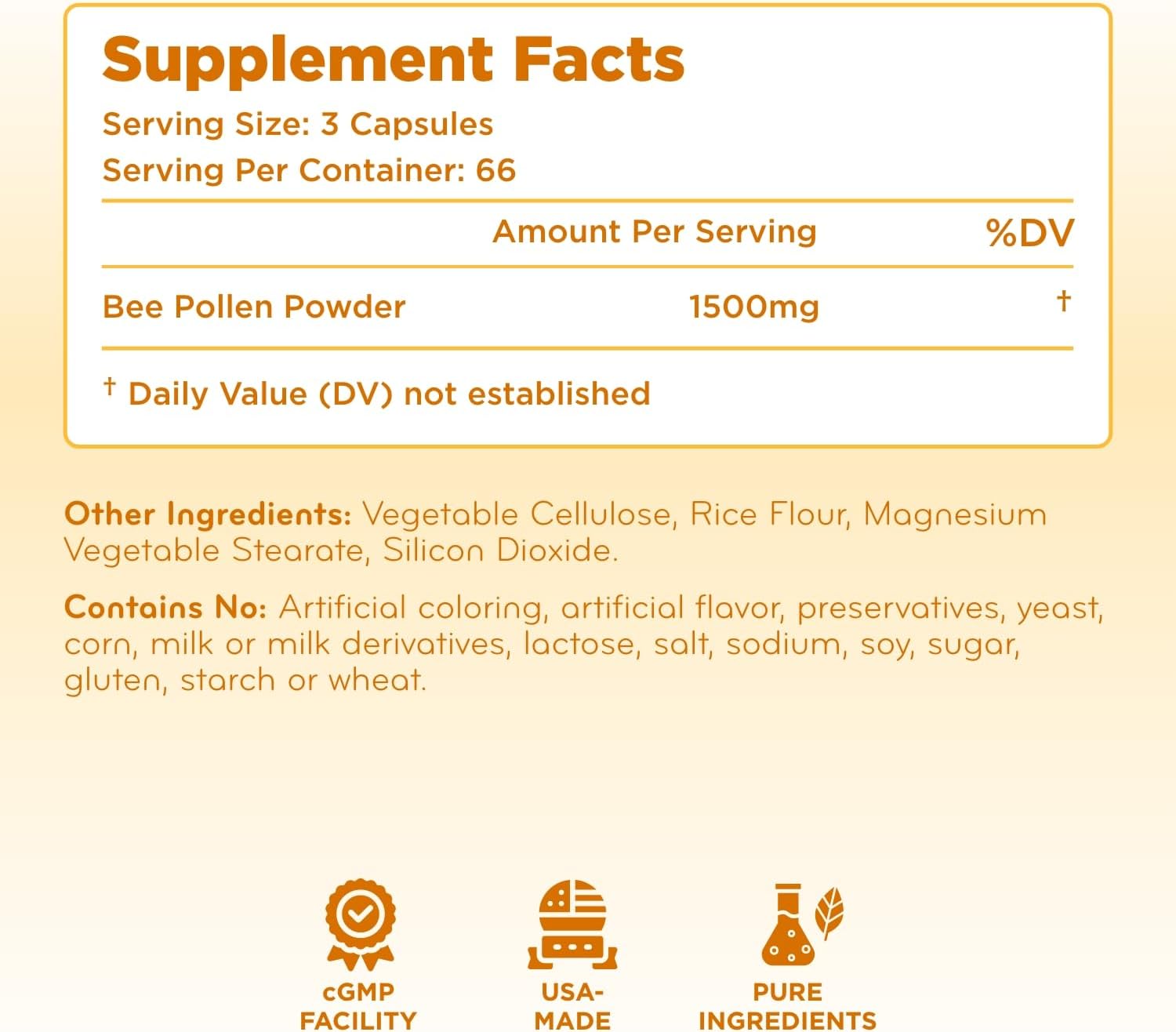 High Strength Bee Pollen Supplement - Natural Superfood Bee Pollen Capsules with Rich Nutrient Profile with Vitamins Minerals and Antioxidants - 1500mg Serving - Made in The US (200 Capsules)