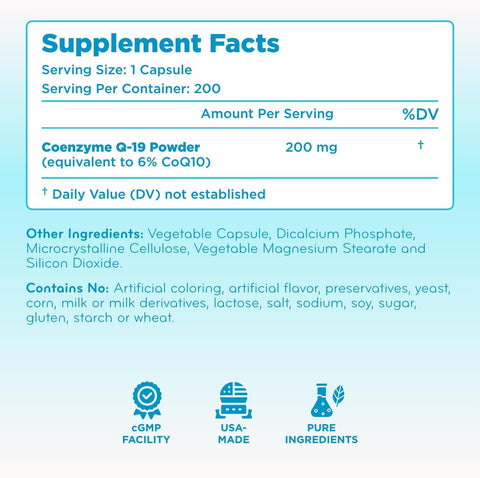 Quick Absorption CoQ10 200mg - Coenzyme Q10 200mg Potent Antioxidant for Heart Energy and Aging Support - High Stability CoQ10 Ubiquinone Capsules - Made in a cGMP US Lab (400 Servings)