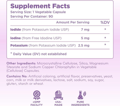 High Potency Potassium Iodine Supplement - Potassium Iodide USP and Free Iodine Capsules 12.5mg Precise Dosage Blend - Capsule Alternative to Lugol's Supplement for Thyroid Energy & Immunity (3 Month)