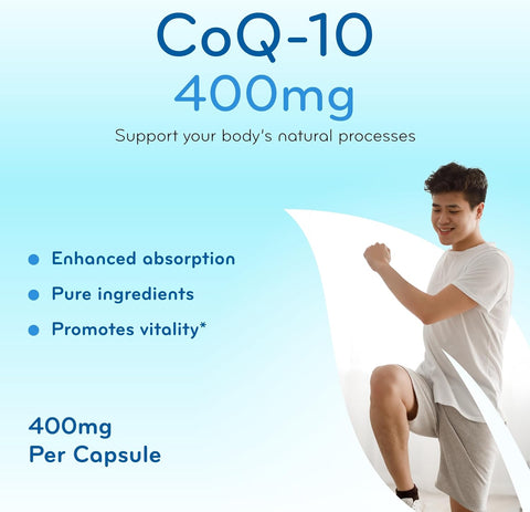 Quick Absorption CoQ10 400mg Capsules - Coenzyme Q10 400mg Potent Antioxidant for Heart Energy and Aging Support - High Stability CoQ10 Ubiquinone Capsules - Made in a cGMP US Lab (200 Servings)