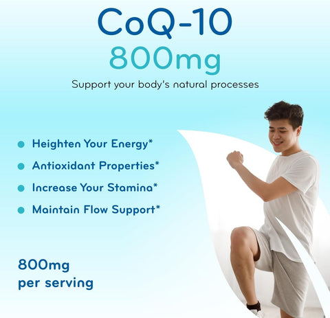 Extra Strength CoQ10 800mg - Quick Absorption Coenzyme Q10 800mg Potent Antioxidant for Heart Energy and Aging Support - High Stability CoQ10 Ubiquinone Caps - Made in a cGMP US Lab (100 Servings)