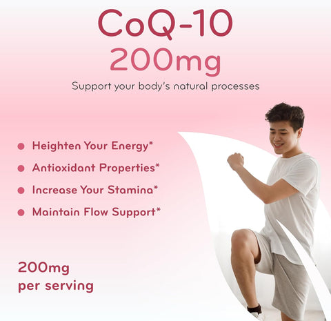 CoQ10 200mg Softgels - Quick Absorption Coenzyme Q10 200mg Potent Antioxidant for Heart Energy and Aging Support - High Stability CoQ10 Ubiquinone Soft Gels - Made in a cGMP US Lab (60 Servings)