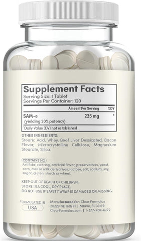 Liver Support for Dogs with SAM-e - Chewable SAM-e for Dogs Bone Mood Joint Brain and Liver Support Supplement with Easy Absorption 225mg S-Adenosyl-L-Methionine - Made in a cGMP US Lab (Single)