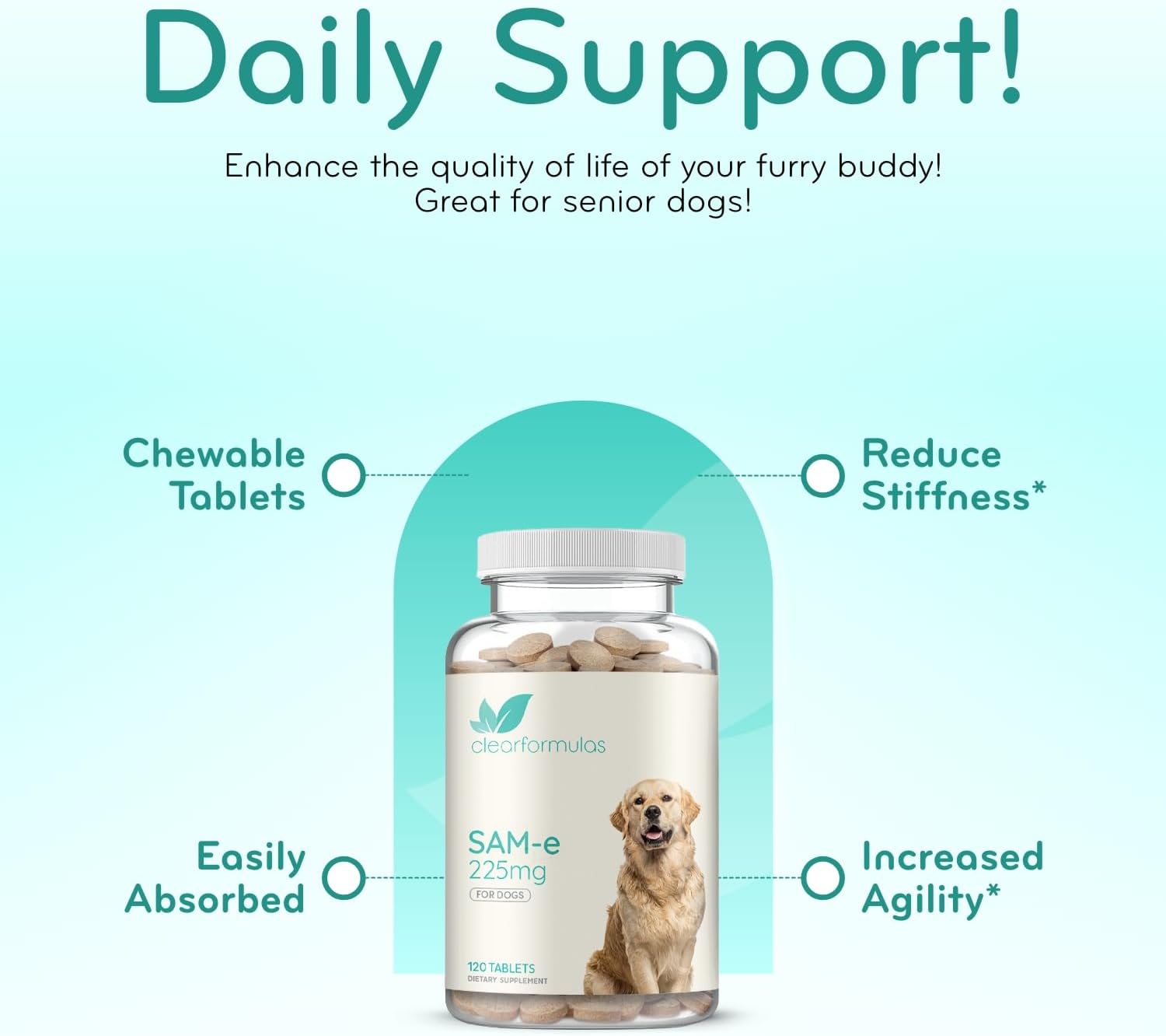 Liver Support for Dogs with SAM-e - Chewable SAM-e for Dogs Bone Mood Joint Brain and Liver Support Supplement with Easy Absorption 225mg S-Adenosyl-L-Methionine - Made in a cGMP US Lab (Single)