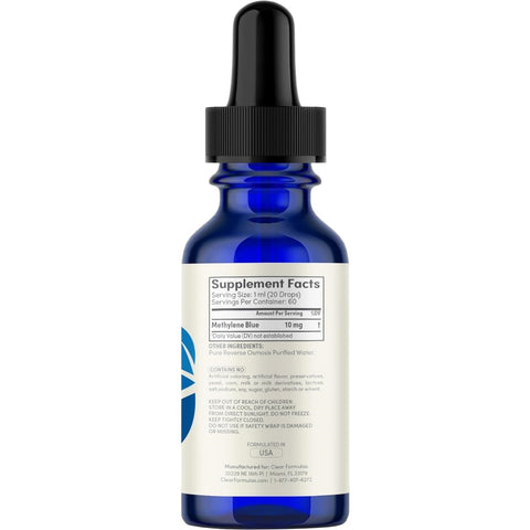 Pharmaceutical Grade Methylene Blue Drops - Pure Methylene Blue 1% in Reverse Osmosis Water Solution for Brain & Cellular Health Support - Formaldehyde & Alcohol-Free - Made in cGMP Facility (2 Fl Oz)