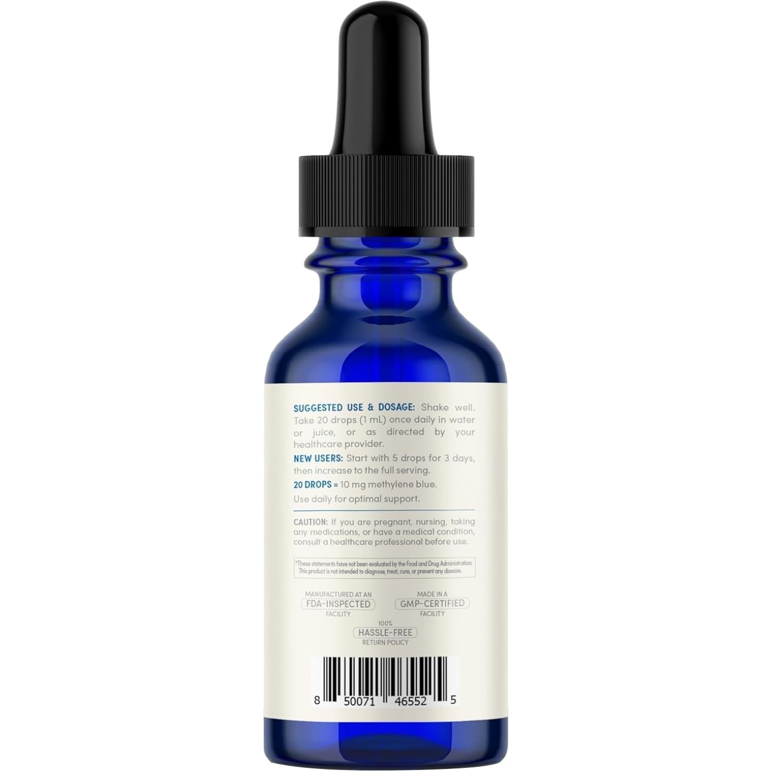 Pharmaceutical Grade Methylene Blue Drops - Pure Methylene Blue 1% in Reverse Osmosis Water Solution for Brain & Cellular Health Support - Formaldehyde & Alcohol-Free - Made in cGMP Facility (2 Fl Oz)