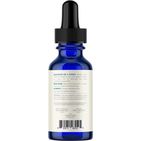 Pharmaceutical Grade Methylene Blue Drops - Pure Methylene Blue 1% in Reverse Osmosis Water Solution for Brain & Cellular Health Support - Formaldehyde & Alcohol-Free - Made in cGMP Facility (2 Fl Oz)