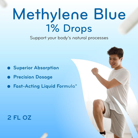 Pharmaceutical Grade Methylene Blue Drops - Pure Methylene Blue 1% in Reverse Osmosis Water Solution for Brain & Cellular Health Support - Formaldehyde & Alcohol-Free - Made in cGMP Facility (2 Fl Oz)