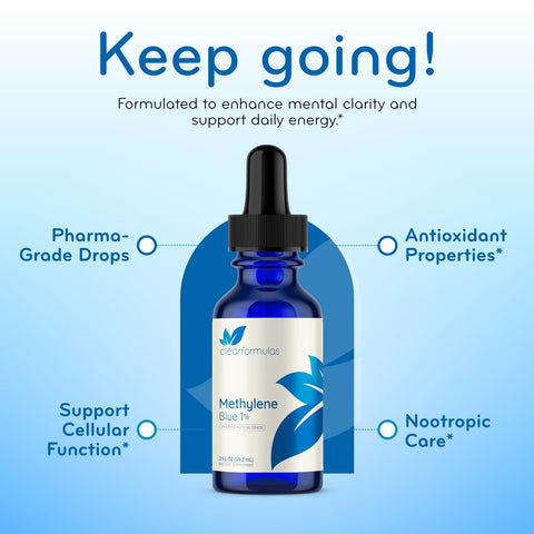 Pharmaceutical Grade Methylene Blue Drops - Pure Methylene Blue 1% in Reverse Osmosis Water Solution for Brain & Cellular Health Support - Formaldehyde & Alcohol-Free - Made in cGMP Facility (2 Fl Oz)