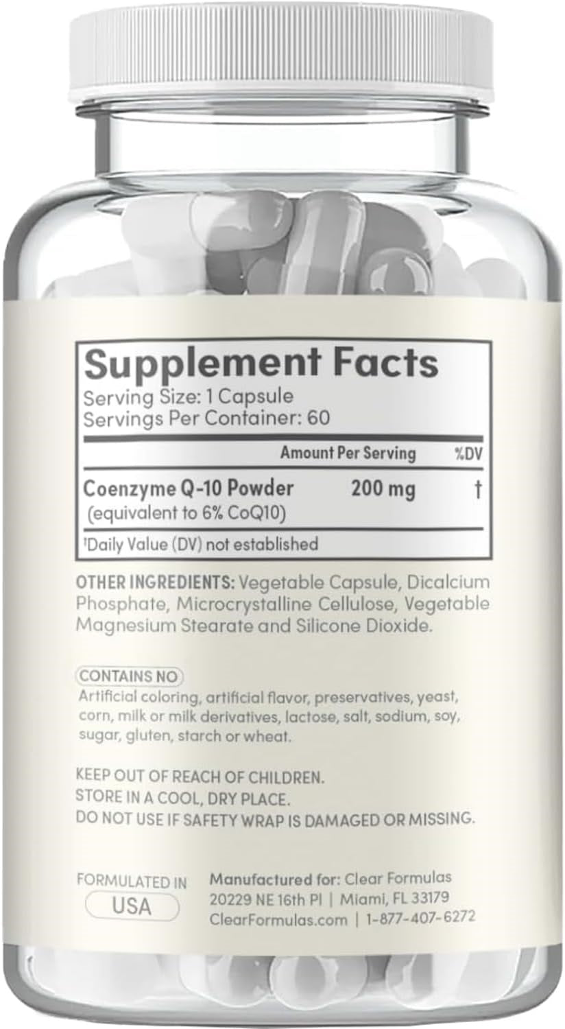 Quick Absorption CoQ10 200mg - Coenzyme Q10 200mg Potent Antioxidant for Heart Energy and Aging Support - High Stability CoQ10 Ubiquinone Capsules - Made in a cGMP US Lab (60 Servings)