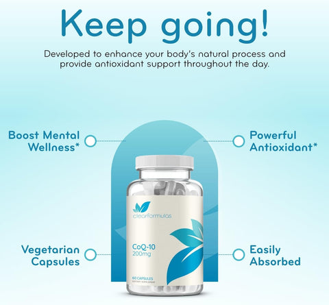 Quick Absorption CoQ10 200mg - Coenzyme Q10 200mg Potent Antioxidant for Heart Energy and Aging Support - High Stability CoQ10 Ubiquinone Capsules - Made in a cGMP US Lab (60 Servings)