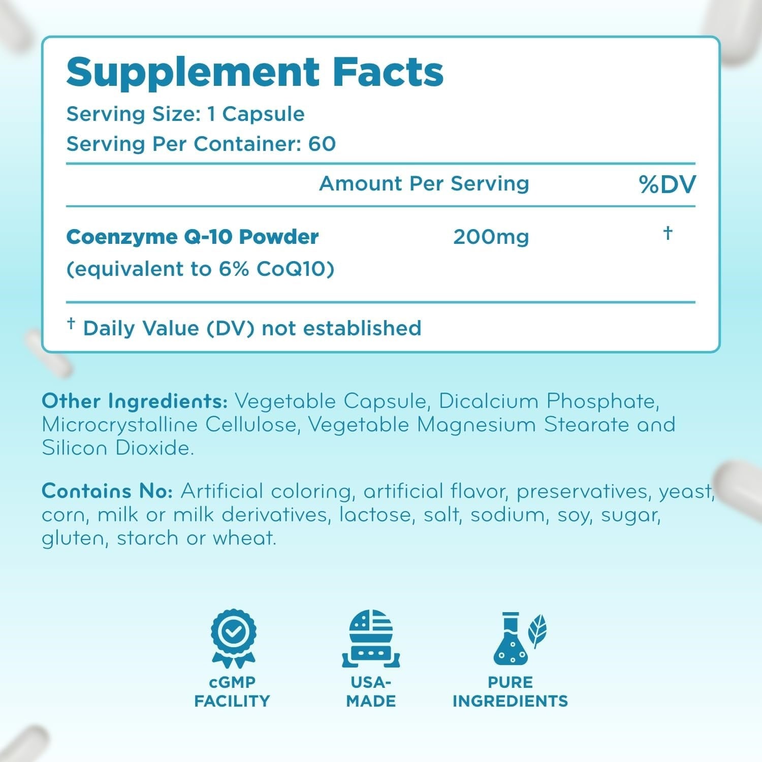 Quick Absorption CoQ10 200mg - Coenzyme Q10 200mg Potent Antioxidant for Heart Energy and Aging Support - High Stability CoQ10 Ubiquinone Capsules - Made in a cGMP US Lab (60 Servings)