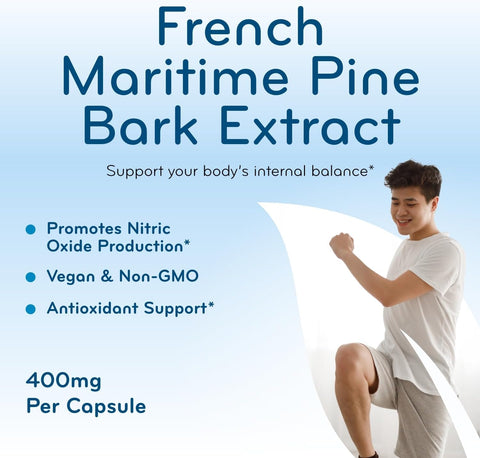 French Maritime Pine Bark Extract Capsules - Antioxidant French Pine Bark Extract Support Nitric Oxide and Testosterone for Men with 95% PACs & BioPerine for Enhanced Absorption (200 Servings)