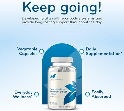 French Maritime Pine Bark Extract Capsules - Antioxidant French Pine Bark Extract Support Nitric Oxide and Testosterone for Men with 95% PACs & BioPerine for Enhanced Absorption (200 Servings)