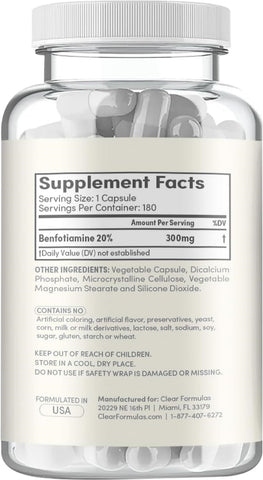 High Absorption Vitamin B1 Benfotiamine 300mg - Benfotiamine Supplement for Glycation Heart and Nerve Support - Vegan Non-GMO & Gluten Free Fat Soluble Thiamine B1 Supplement (180 Servings)
