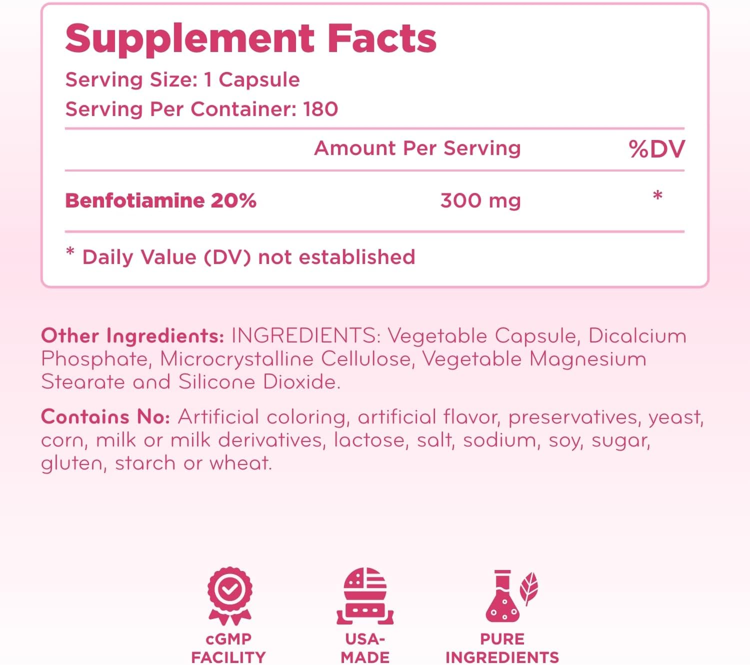 High Absorption Vitamin B1 Benfotiamine 300mg - Benfotiamine Supplement for Glycation Heart and Nerve Support - Vegan Non-GMO & Gluten Free Fat Soluble Thiamine B1 Supplement (180 Servings)