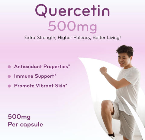 High Strength Quercetin 500mg Capsules - Quercetin Dihydrate Potent Flavonoid Antioxidant and Nutraceutical for Heart and Immune Support - Vegan Friendly - Made in a cGMP US Lab (200 Servings)