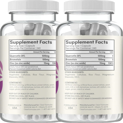 Advanced Zinc Quercetin with Bromelain Formula - Triple Immune Support Quercetin Complex for Daily and Seasonal Immune System Wellness Support - Made in a cGMP American Facility (480 Servings)