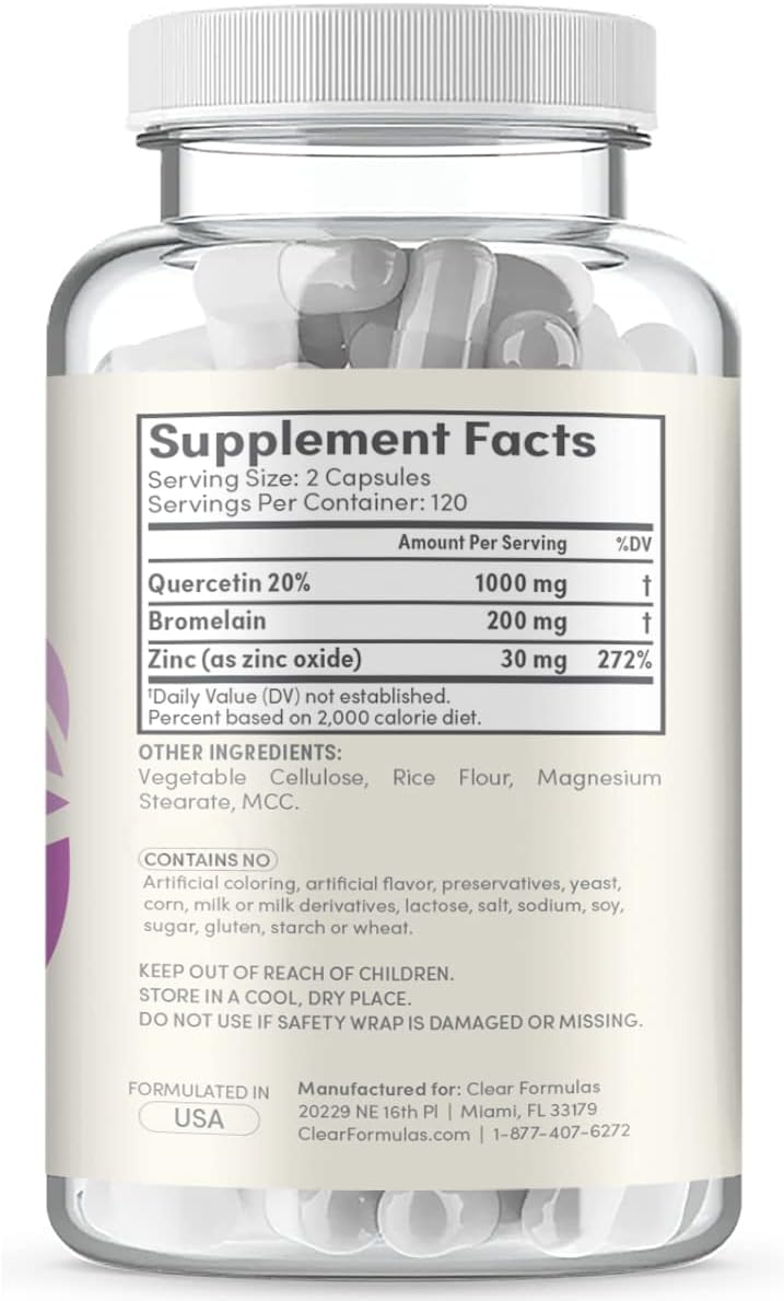 ClearFormulas Quercetin 1000mg (2 Pack) with Bromelain and Zinc Supplement 480 Capsules Quercetin