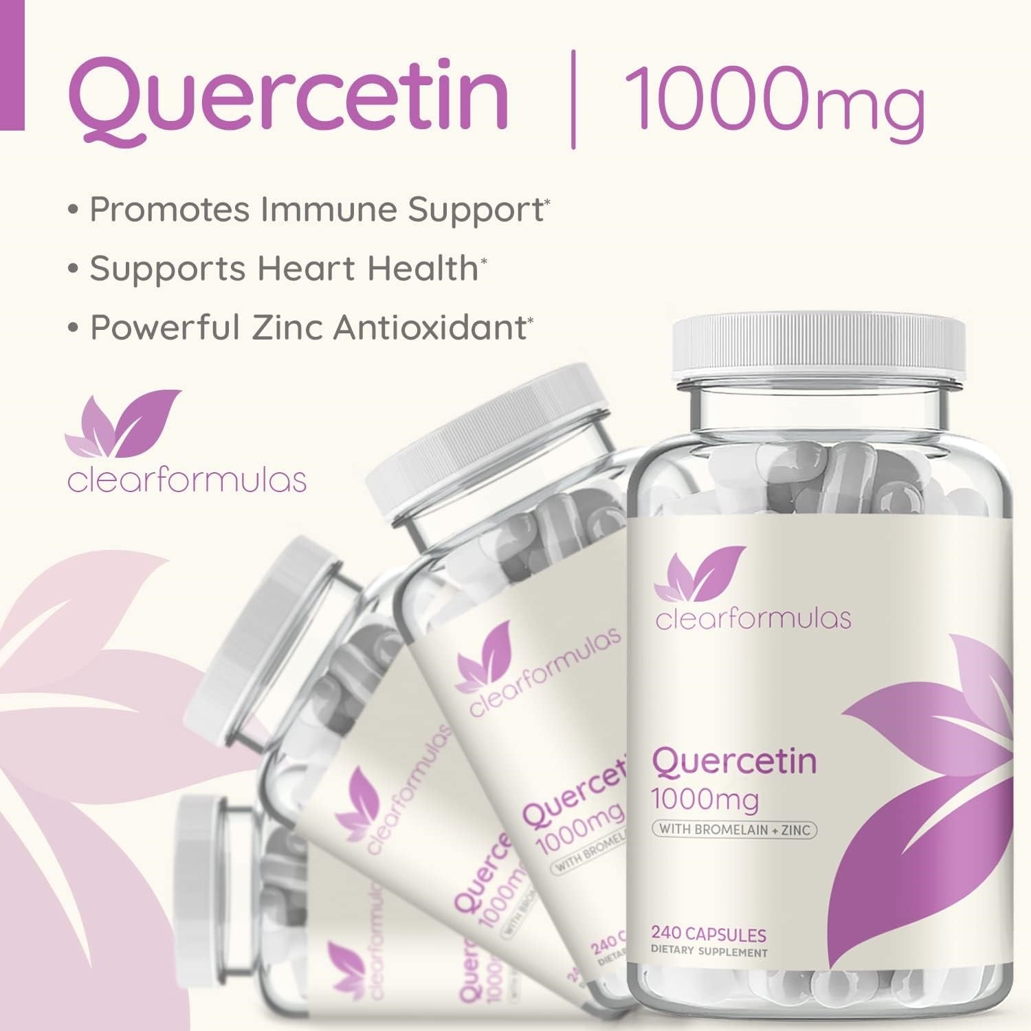 ClearFormulas Quercetin 1000mg (2 Pack) with Bromelain and Zinc Supplement 480 Capsules Quercetin