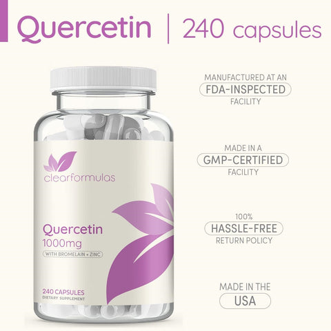 ClearFormulas Quercetin 1000mg (2 Pack) with Bromelain and Zinc Supplement 480 Capsules Quercetin
