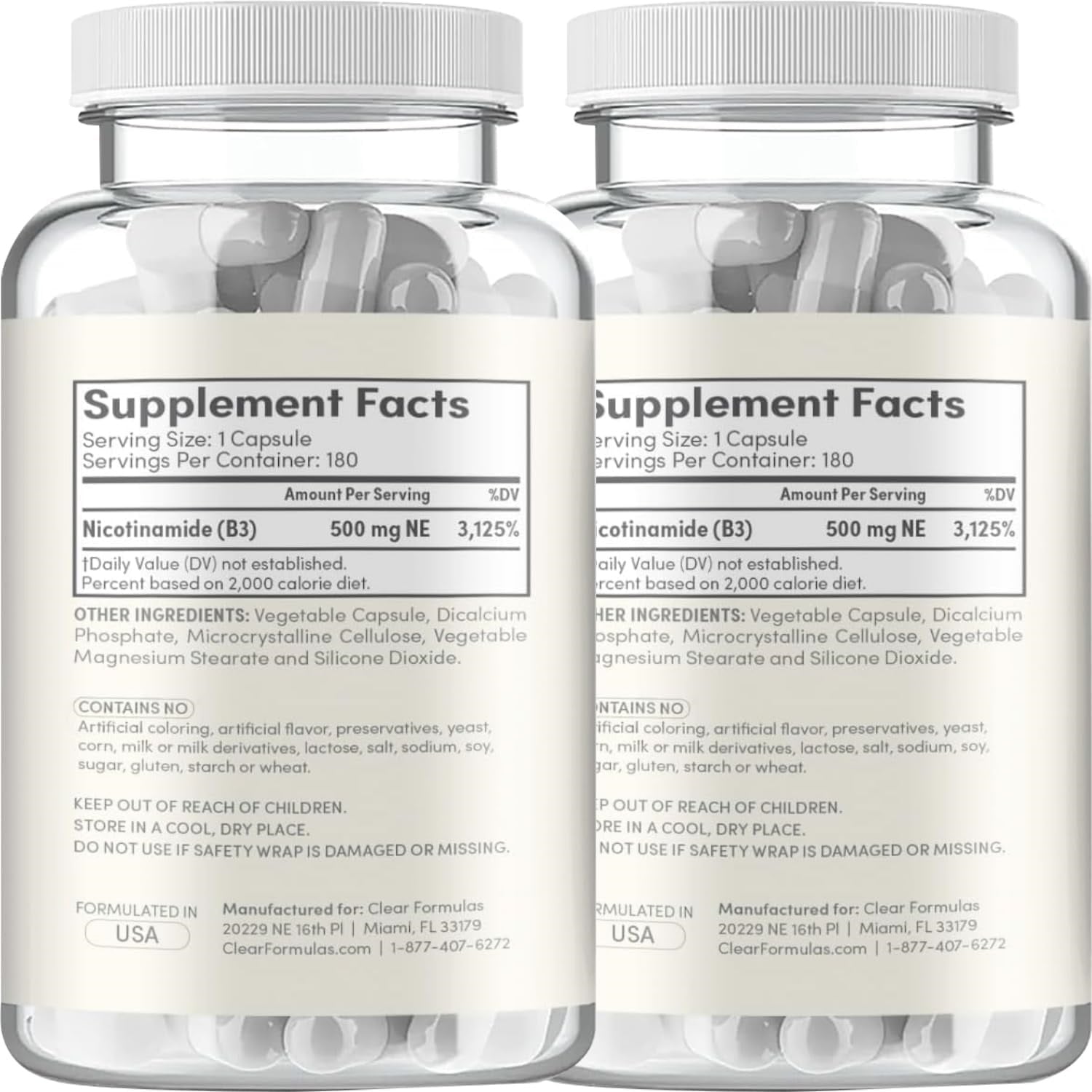ClearFormulas Nicotinamide 500mg (360 Veggie Capsules) (2 Pack) Vitamin B3