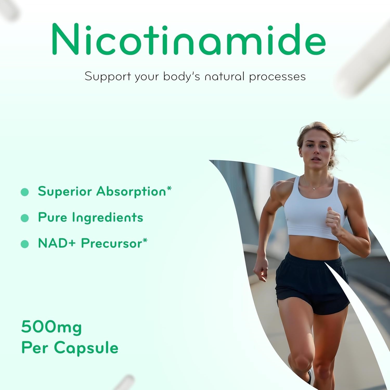 Vitamin B3 Nicotinamide 500mg - High Absorption Form of Vitamin B3 Niacin Flush Free for Hear Skin Brain and Energy Support - NAD Precursor - Made in a cGMP American Facility (180 Servings)
