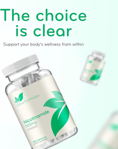 Vitamin B3 Nicotinamide 500mg - High Absorption Form of Vitamin B3 Niacin Flush Free for Hear Skin Brain and Energy Support - NAD Precursor - Made in a cGMP American Facility (180 Servings)