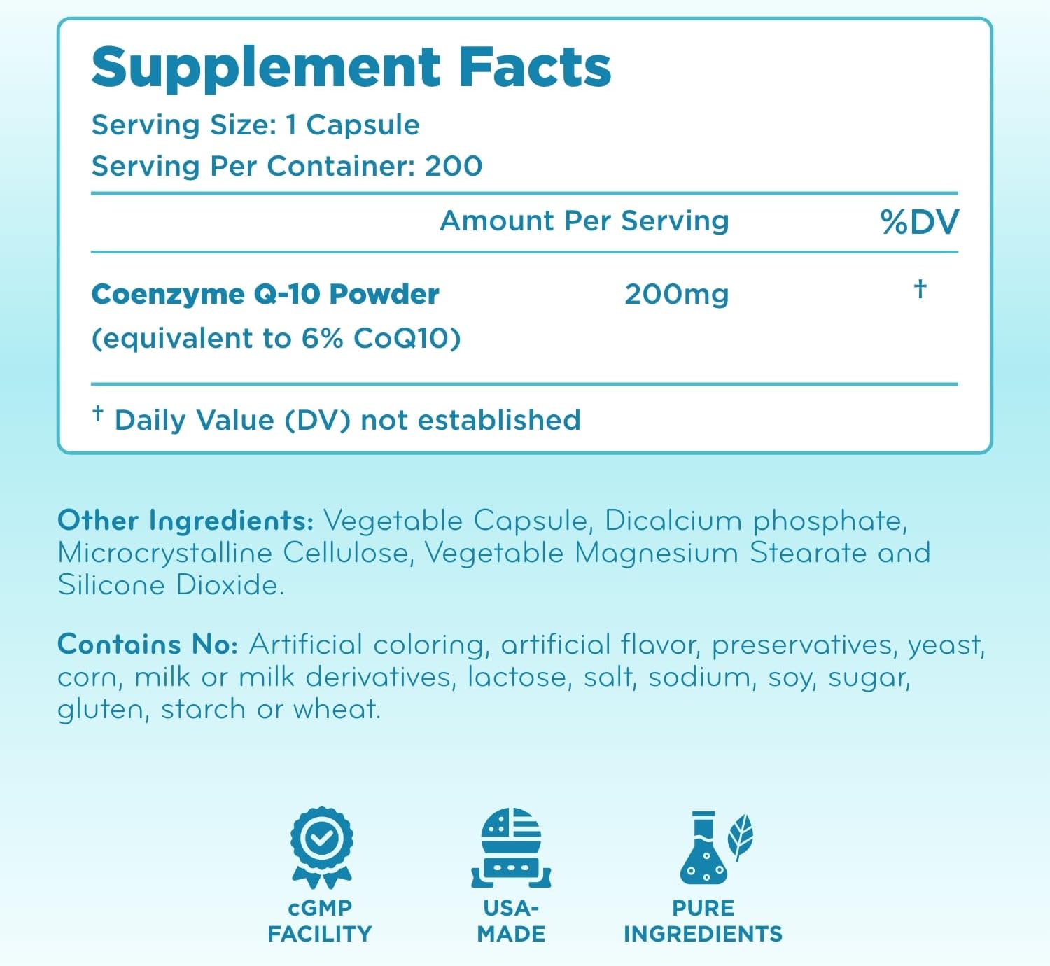 Quick Absorption CoQ10 200mg - Coenzyme Q10 200mg Potent Antioxidant for Heart Energy and Aging Support - High Stability CoQ10 Ubiquinone Capsules - Made in a cGMP US Lab (200 Servings)