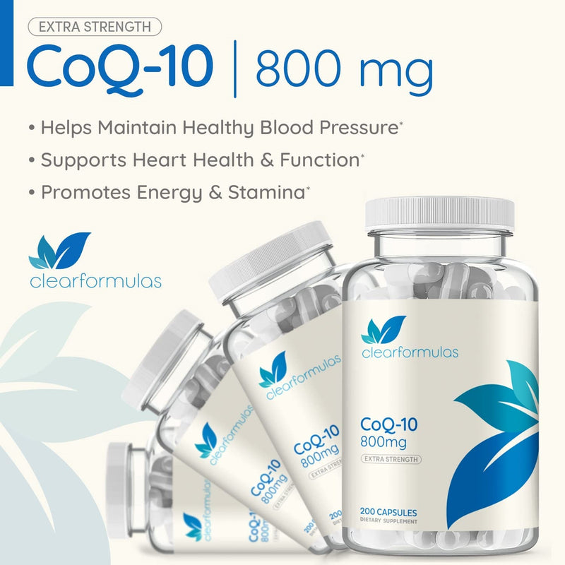 Clear Formulas Pure CoQ10 800mg Per Serving Extra Strength - 200 Veggie Capsules Supports Heart Health & Energy Production