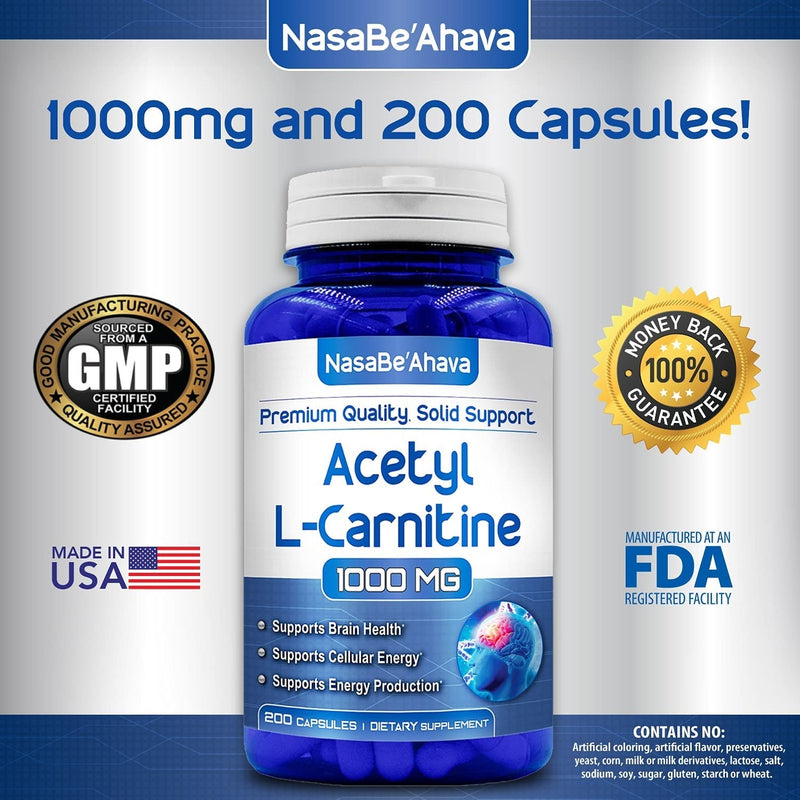 Acetyl L-Carnitine - 1000 mg - 200 Capsules
