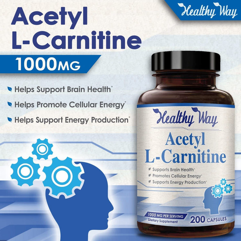 acetyl l-carnitine 1000mg, helps support brain health, cellular energy and energy production