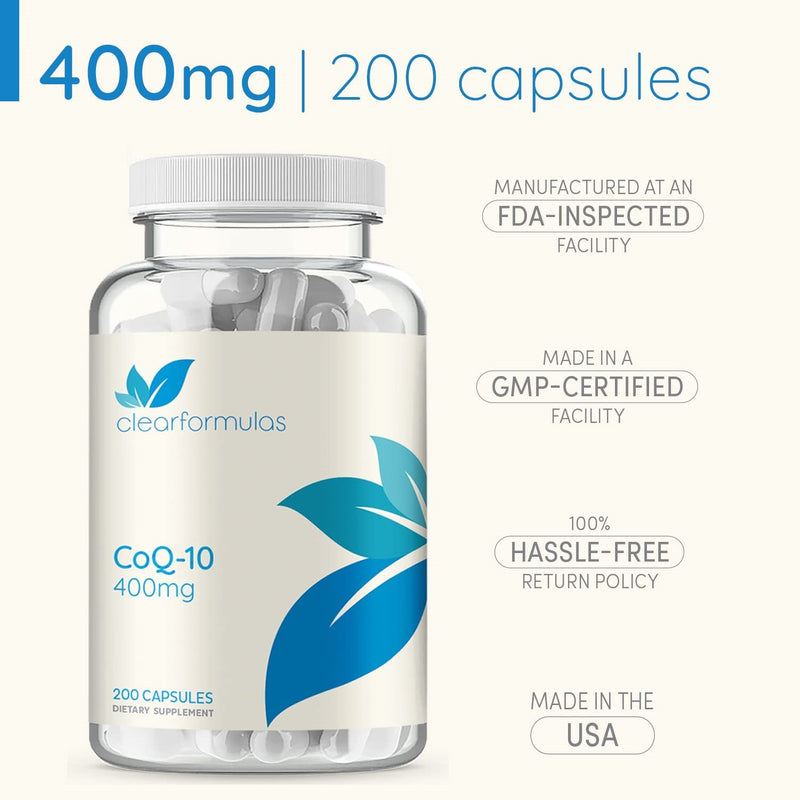 ClearFormulas CoQ10 400mg 200 Capsules - Supports Heart Health & Helps Maintain Healthy Blood Pressure