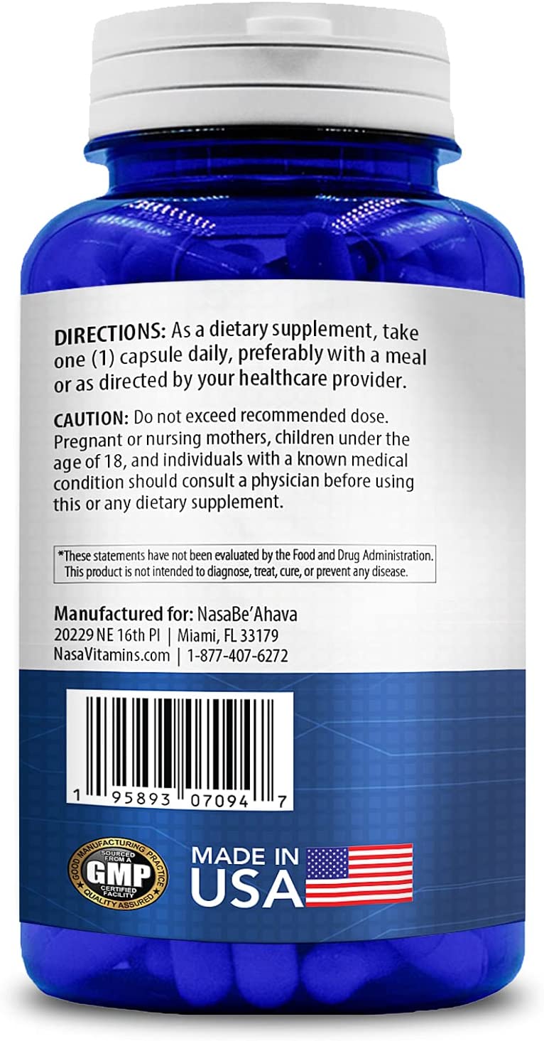 Quercetin 500mg directions, manufacturer and caution label on back of bottle.