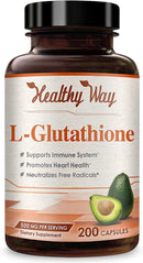 Front of Healthy Way L-Glutathione dietary supplement bottle.
