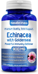 Front of NasaBe'Ahava Echinacea with Goldenseal Powerful Immunity Defense 900mg bottle.