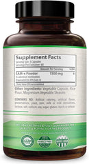 SAM-e supplement facts and ingredients label on back of bottle.