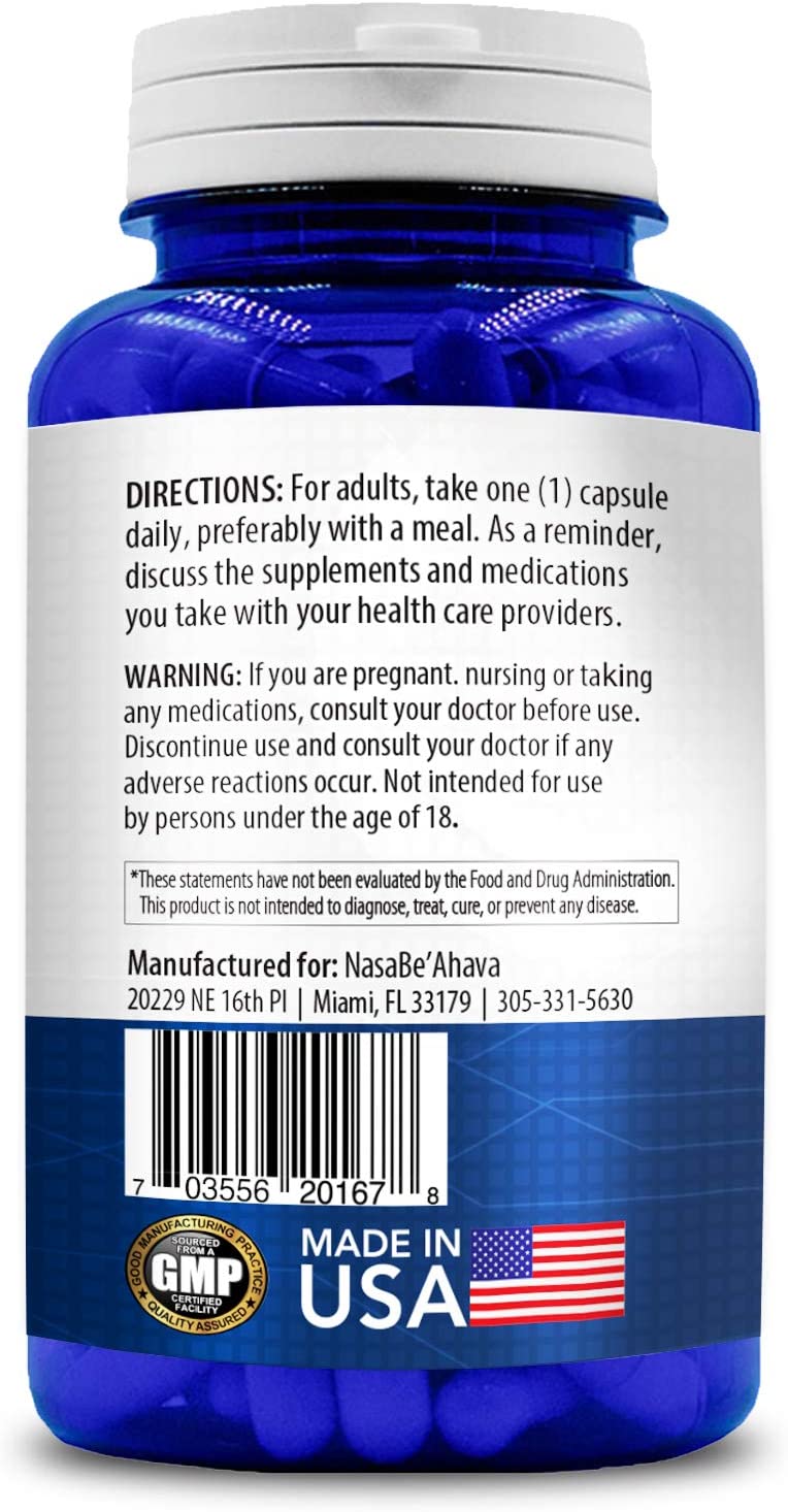 CoQ10 200mg directions and warning label on bottle.