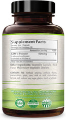 SAM-e supplement facts and ingredients label on back of bottle. 